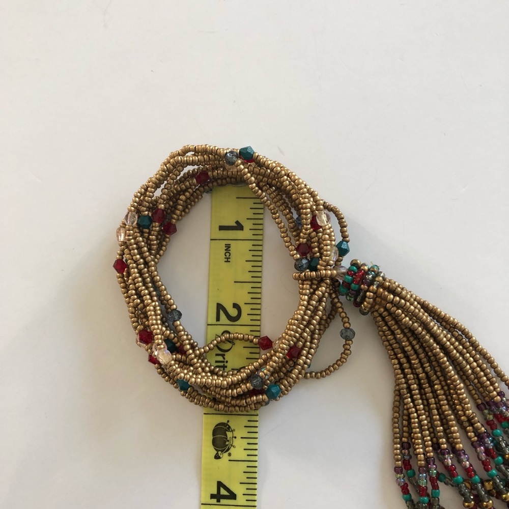 Gold Beaded Multi-Strand Tassel Stretch Bracelet - Picture 6 of 6